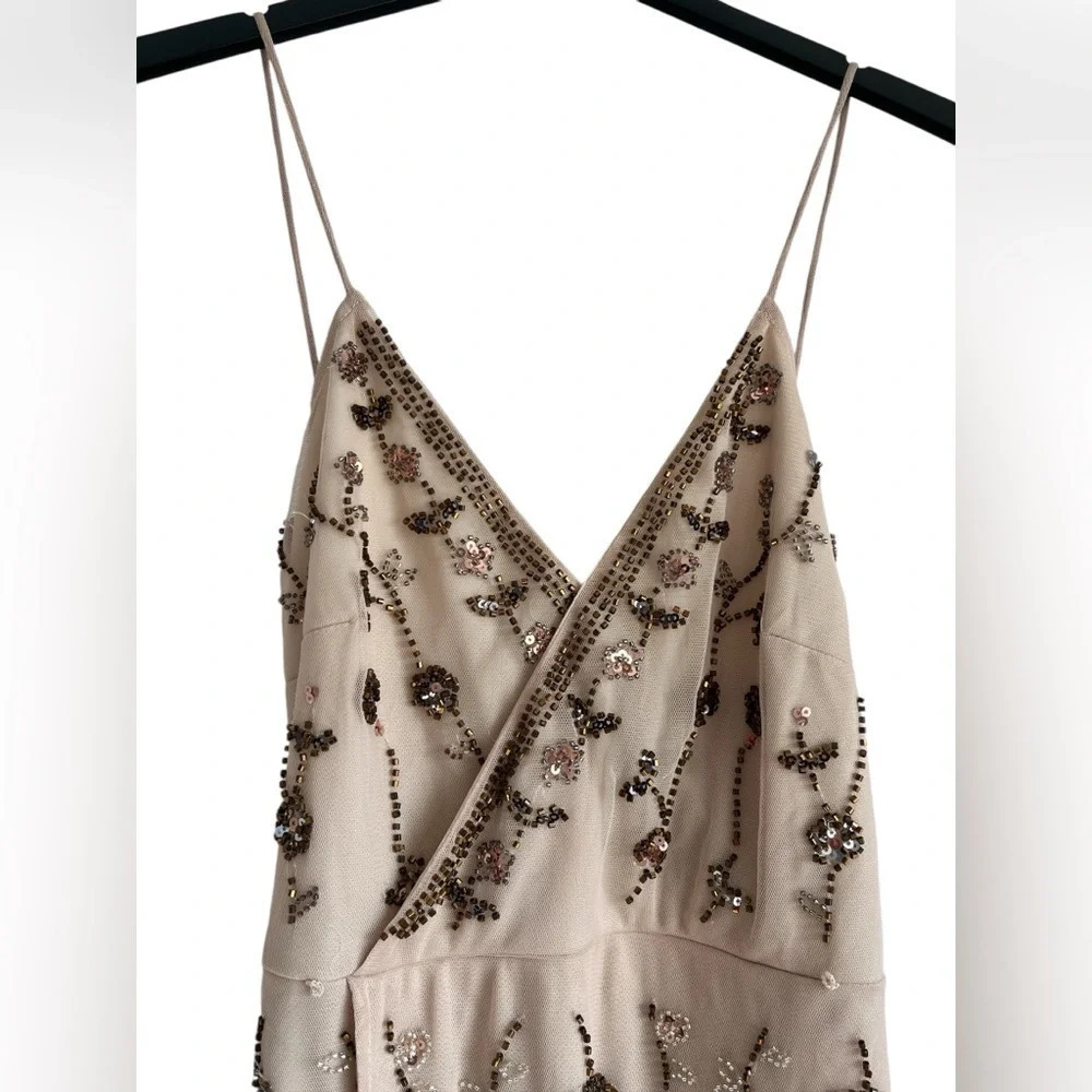 NEW Altar'd State Dress Women's Analia Beaded Spaghetti Strap Nude - Picture 2 of 4